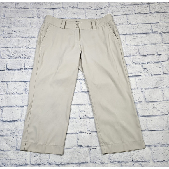 Nike WOMENS SZ 10 Golf Tour Performance Beige Dri Fit Tech Cropped Pants 618146 - Picture 1 of 14
